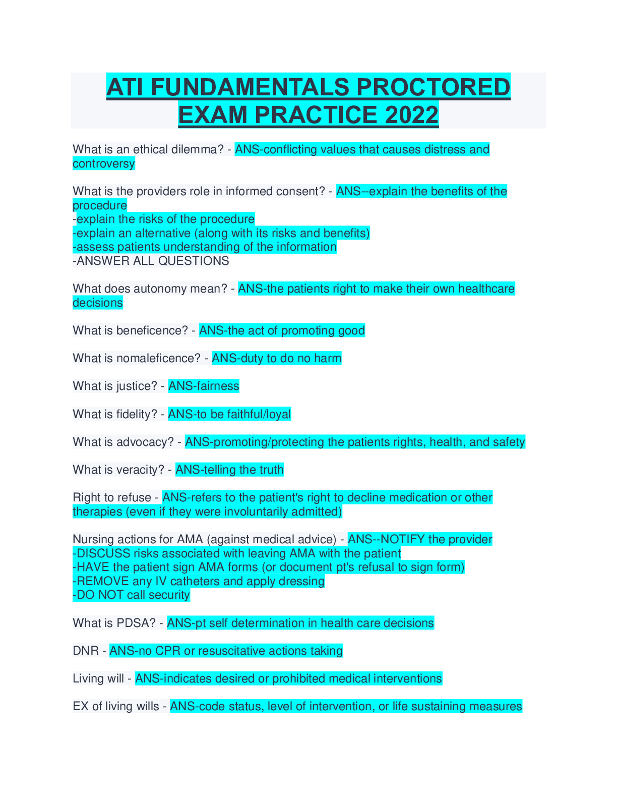 Preview image for ATI FUNDAMENTALS PROCTORED  EXAM PRACTICE 2022